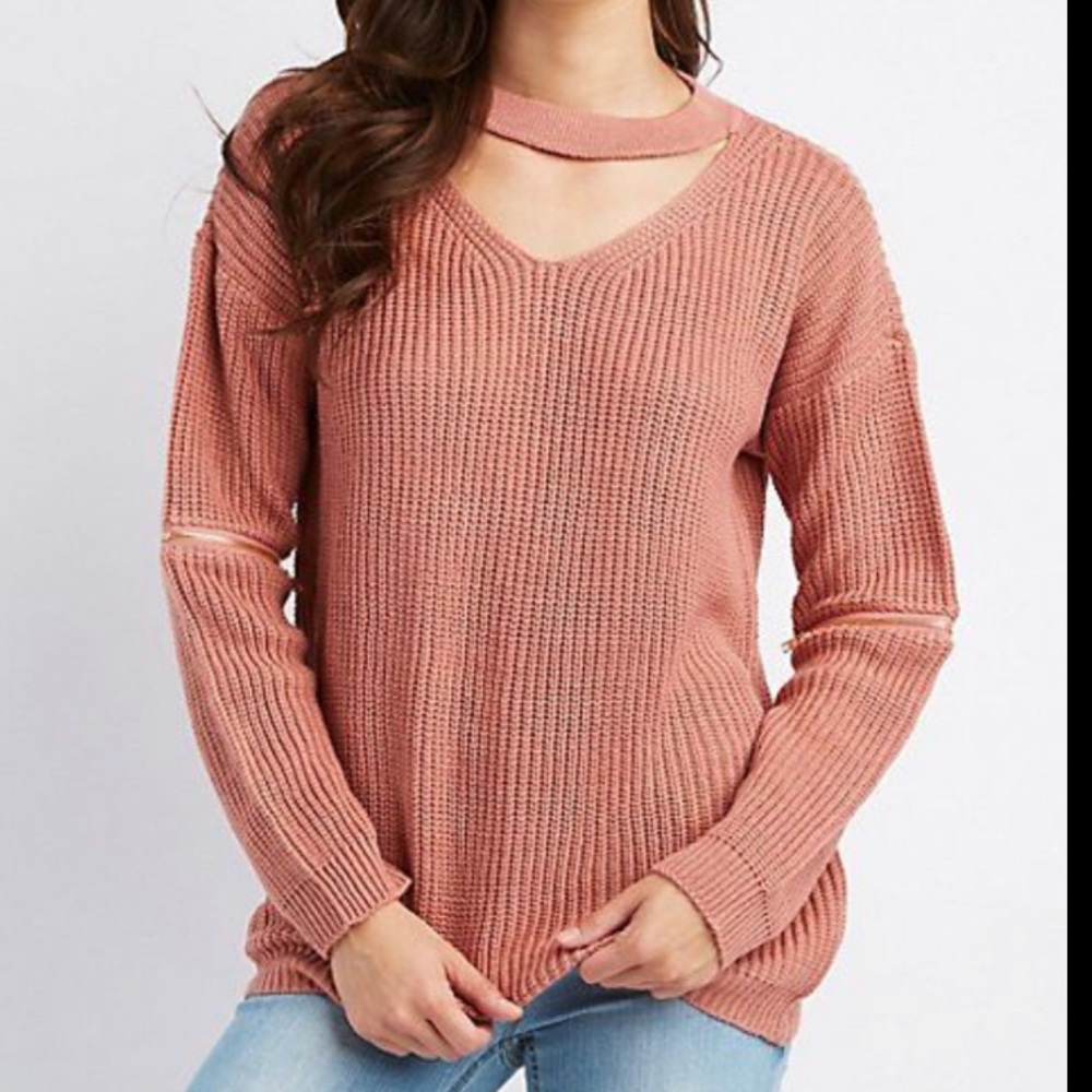 Dusty Rose Sweater with Zipper Sleeve Detail